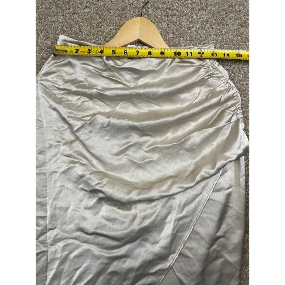 Zara Satin Wrap Midi Skirt Women's‎ Medium Beige Champagne Ruched Side Slit Y2K